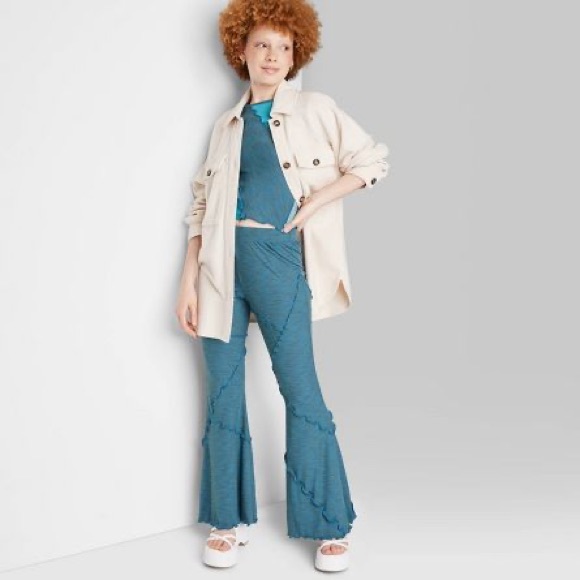 NEW high - waist Flared pants • Pull on with SUPER COOL lettuce Detail - Picture 2 of 8